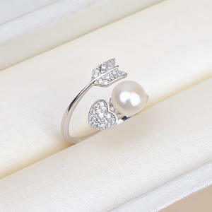 Anillo Abierto de Plata de Ley S925 Wenchi para Mujer, Diseño de Flecha de Cupido, Joyería de Perlas DIY, Incrustaciones de Garras, Talla 8-9, Chapado en Oro Rosa, Accesorio de 18 Pulgadas - Product Image 4