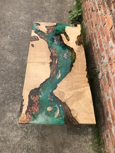 Para comedor o cafetería, muebles de restaurante, mesa de madera maciza personalizada con superficie de epoxi de resina transparente, perfecta - Product Image 4