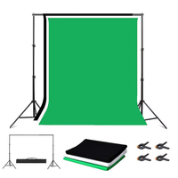 Kit Stand Backdrop Muslin Multi-Warna 2x3M untuk Studio Foto, Dilengkapi Bingkai Penyangga dengan Properti Hijau Hitam Putih