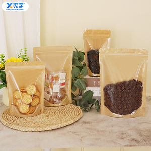 En stock, sac en papier kraft blanc brun avec fermeture à glissière, sac à fond plat imperméable avec fenêtre transparente pour céréales, aliments pour animaux de compagnie - Product Image 2