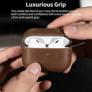 Étui en Cuir Véritable Pleine Fleur de Qualité Supérieure Style Crazy Horse pour <span class=keywords><strong>Airpods</strong></span> Pro 2 Étui Enveloppant Complet pour <span class=keywords><strong>Airpods</strong></span> 3/4 - Product Image 3