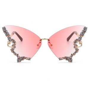 Lunettes de soleil papillon surdimensionnées de luxe pour femmes, avec diamants, verres à dégradé, sans monture - Product Image 1