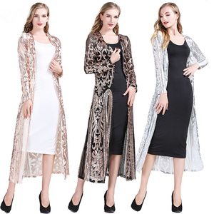 Modische Neue Damenkleidung Lange Pailletten-Strickjacke mit Offener Front Langarm Mesh-Cardigan Bluse Überwurf Mantel für Abendveranstaltungen Abschlussball Party Oberteil Geschenk - Product Image 1