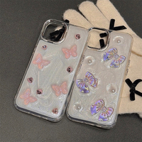 Coque pour iPhone 18 avec strass, nœud papillon en perles, époxy, style coréen, coque pour iPhone 14, coque papillon pour femme, 17 Pro Max, 16 Plus, 15