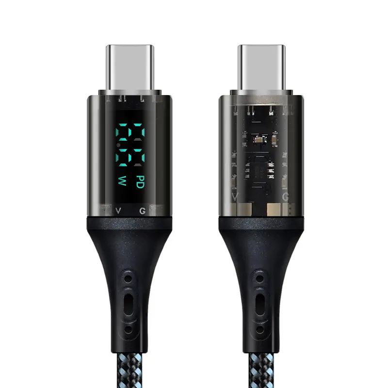 6A Pd 66w Transparent Dynamic Digital Display Data Cable Type C To Type C Cable For Huawei Samsung Xiaomi Ip15