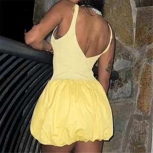 ZHEZHE Drop Shipping moda 2024 mujeres Boutique <span class=keywords><strong>ropa</strong></span> sin mangas burbuja vestido verano Sexy cuello en V Mini vestidos - Product Image 2