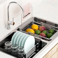 Égouttoir à vaisselle réglable Panier d'égouttage Organisateur de cuisine Étendoir à vaisselle extensible en acier inoxydable antirouille