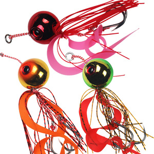 Leurre de pêche en eau salée 100g, tête d'œuf électroplaquée, motif lune flamboyante, pour herme rouge, avec jupe de leurre en plomb - Product Image 1