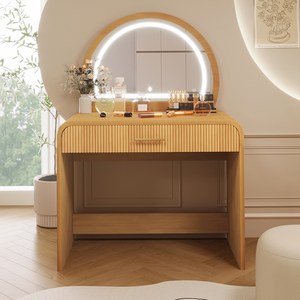 Modern Vanity Table with Touch Screen Lighted Mirror MDF Panel <b>Dressing</b> Table with Drawer for Bedroom Hotel & Living Room - Product Image 2