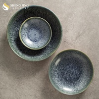Restaurant japonais four à céramique durable bleu glaçure Ramen nouilles bol à soupe ensemble rond porcelaine profonde salade soupière