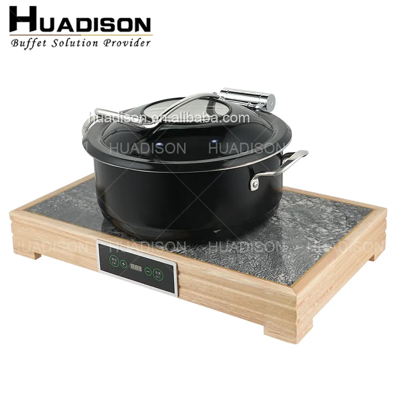 Huadisonホテルケータリング用品4Lステンレス鋼ビュッフェフードウォーマーブラックカラー電気摩擦皿結婚式用