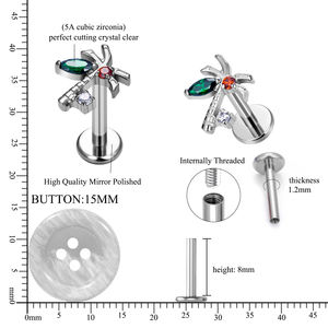 G23 Titane 16G Boucles d'oreilles Palmier Couleur Zircon Incrustation Summer Vibe Boucles d'oreilles Tragus <span class=keywords><strong>Helix</strong></span> Lobe Fashion <span class=keywords><strong>Piercing</strong></span> Jewelry - Product Image 2