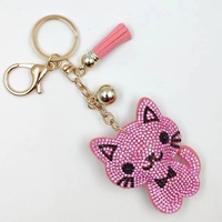 Gantungan kunci kucing cantik, aksesori rumbai gantungan kunci kucing liontin berlian imitasi kristal Glitter berkilau modis