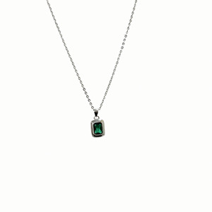 S925 Sterling Silver <b>Emerald</b> Zircon Necklace Geometric <b>Pendant</b> Clavicle Chain For Women Everyday Wear - Product Image 5