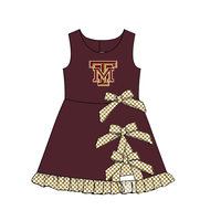 Robe sans manches pour filles avec logo d'équipe personnalisé, à carreaux, avec nœud et volants, robes de fête pour enfants, vente en gros