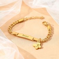 Bracelet en acier inoxydable gravé au laser personnalisé, barre horizontale plaquée or 18 carats, texte de nom personnalisé, cadeau pour femmes et hommes, vente en gros