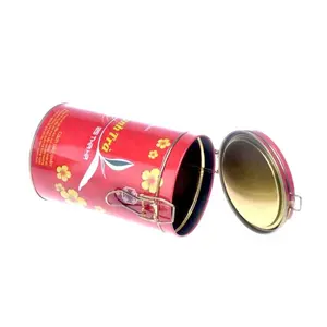 Contenedor de lata de metal de grano de café hermético redondo personalizado, embalaje de almacenamiento, tarro de lata de té de hojas sueltas con cerradura de pestillo