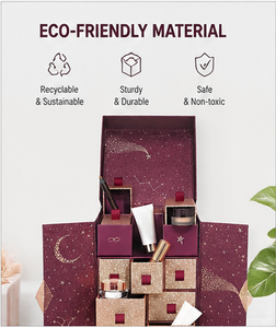 Premium Burgundy Double Door Advent <b>Calendar</b> Box with Drawers Starry Print Rigid Cardboard Beauty Gift Packaging Wholesale - Product Image 2
