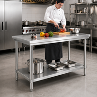 Table de travail en acier inoxydable à 2 niveaux avec pieds ronds épaissis, pour cuisine d'hôtel, approvisionnement en gros, modèle Commercial 201