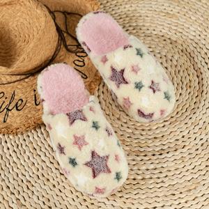 Women's <b>Fashion</b> Multi-Color Star Plush Indoor <b>Sandals</b> Soft Cotton Fabric Anti-Slippery Comfortable for Slippers with Fur Style - Product Image 2