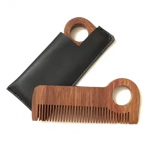 Wholesale Natural Wood Beard Comb For Men Wooden Beard And Mustache Comb With Pouch