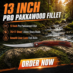 Coltello Pieghevole Professionale per Filettare Pesce con Lama in Acciaio 7Cr17 da 1,8mm, Manico in Legno Pakka e Chiusura Liner Lock - Product Image 4