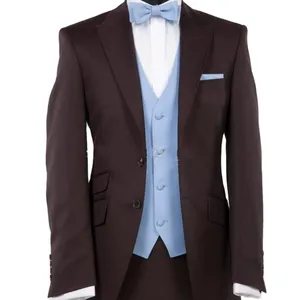 Braune Anzüge für Männer Maßge schneiderte Peaked Revers Herren Blazer 3-teiliges Set Skinny Two Buttons Kostüm Homme (Jacke Weste Hosen)