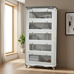 Luxury Modern White <b>Solid</b> Mahogany <b>Wood</b> <b>Bookcase</b> Living Room Furniture GABE ART FURNITURE 110x40x210cm - Product Image 3