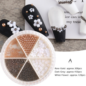 Cuentas Metálicas Doradas, Plateadas y Oro Rosa y Pequeñas Flores Blancas <span class=keywords><strong>de</strong></span> Plástico Duro para Decoración <span class=keywords><strong>de</strong></span> <span class=keywords><strong>Uñas</strong></span>, Adornos 3D Mixtos para <span class=keywords><strong>Uñas</strong></span> Acrílicas y <span class=keywords><strong>de</strong></span> Gel - Product Image 4