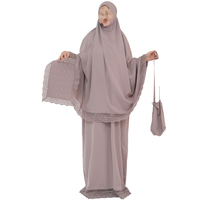 Lignes kant-trim jilbab abaya set met gebedsmat & opbergtas, moslimvrouwen volledige bedekking bescheiden islamitische jilbab set outfit