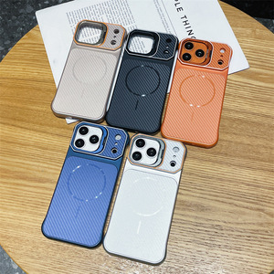 Coque de téléphone magnétique sans cadre en fibre de carbone avec anneau métallique pour appareil photo et béquille intégrée pour iPhone 18 Pro Max 17 16 15 14 13 - Product Image 2