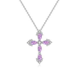 Pendentif en forme de croix en pierre de cristal naturel violet, collier en argent sterling s925, bijoux pour femmes, cadeau - Product Image 1