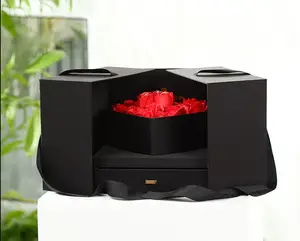 Vendite dirette della fabbrica rosso netto cubo magico fiore scatola doppia porta a forma di cuore scatola regalo di Giorno di san valentino del fiore box