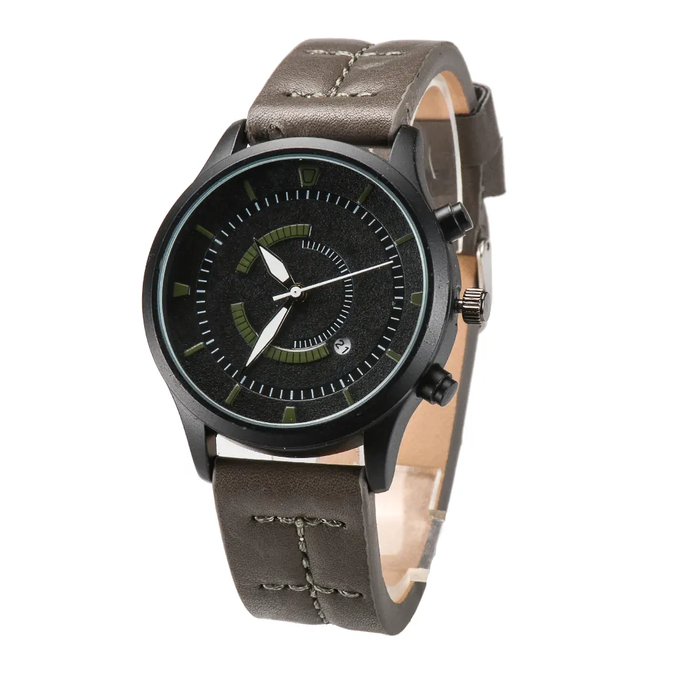 Black Alloy Case PU Band Men Size Metal Watches Factory Supply