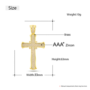 Ciondolo con strass di zirconi cubici in <span class=keywords><strong>oro</strong></span> placcato ottone gioielli Hip Hop moda uomo Cross Design collana maschile - Product Image 5