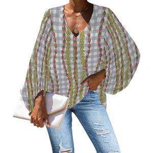 Drop Shipping Puakenikeni Ilha do Pacífico Padrão Havaí Estilo Chiffon Blusa Camisas de Manga Comprida para As Mulheres All-jogo - Product Image 4