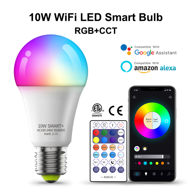 ETL CE SAA Approved A19 60mm RGBWW Zigbee Wifi Dimmable 7W 9W Smart Light Bulb with E26/E27 Base