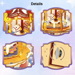Boîte à musique éducative en bois <span class=keywords><strong>3D</strong></span> : Kits de construction DIY pour enfants, modèles de carrousel rotatif et d'avion avec lumière et musique - Product Image 6