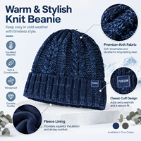 Bonnet unisexe personnalisé en acrylique 100% à maille torsadée marine mélangée, épais, chaud et résistant au froid, avec revers, idéal pour le ski et les courtes journées d'hiver