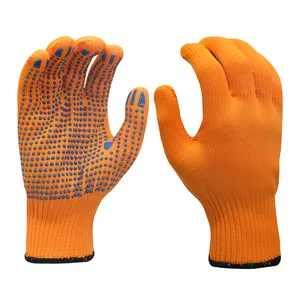 China Wholesale Orange PVC Black Dot Safety Work Glove Labor PVC Coated Work Cotton Gloves For Working