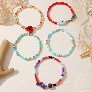 Set di Bracciali Vintage Multicolore con Perline, Design Boho con Cuore, Pesce e Occhio <span class=keywords><strong>del</strong></span> Diavolo, Accessorio per Spiaggia e Vacanze - Product Image 3