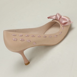 Escarpins à talon aiguille en cuir nude à bout rond, style romantique français, pour <span class=keywords><strong>mariée</strong></span> et demoiselle d'honneur, soirées et soirées romantiques - Product Image 4