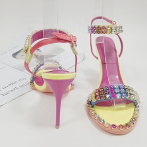 Pink High <strong>Heels</strong> Sandals Bling Crystal Sandals <strong>Sparkly</strong> Multi-Color Rhinestone Dress Pumps Patchwork Women Shoes <strong>Heels</strong> Size 10 - Product Image 4