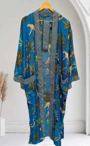 Bata Larga de Seda y Algodón con Estampado Floral para Mujer, Manga Larga, Cuello Vuelto, Ropa de Dormir Informal, Cuidado de Lavado a Mano - Product Image 5