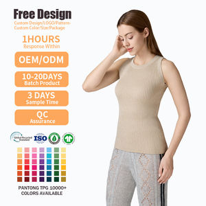 Débardeur côtelé superposé personnalisé pour femme, sans manches, col rond, coupe ajustée, en maille douce, idéal pour l'été - Product Image 2