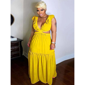 Maxi abito giallo sexy senza schienale da donna - Product Image 1