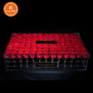 Caja de acrílico cuadrada personalizada para 9 rosas, expositor para boda