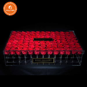 Personalized Square Acrylic Flower Box For 9 Roses Acrylic Boxes Display For Wedding