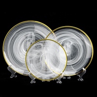 Assiettes de présentation décoratives en verre avec bord doré, motif nuage blanc, pour la maison et les mariages, vaisselle unique