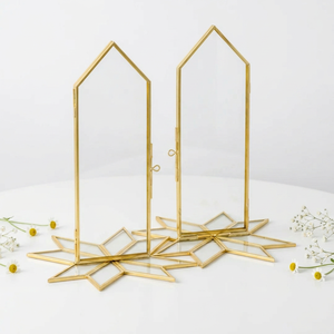 Marcos de latón para fotos con doble cristal para flores prensadas con soporte en forma de estrella - Product Image 1
